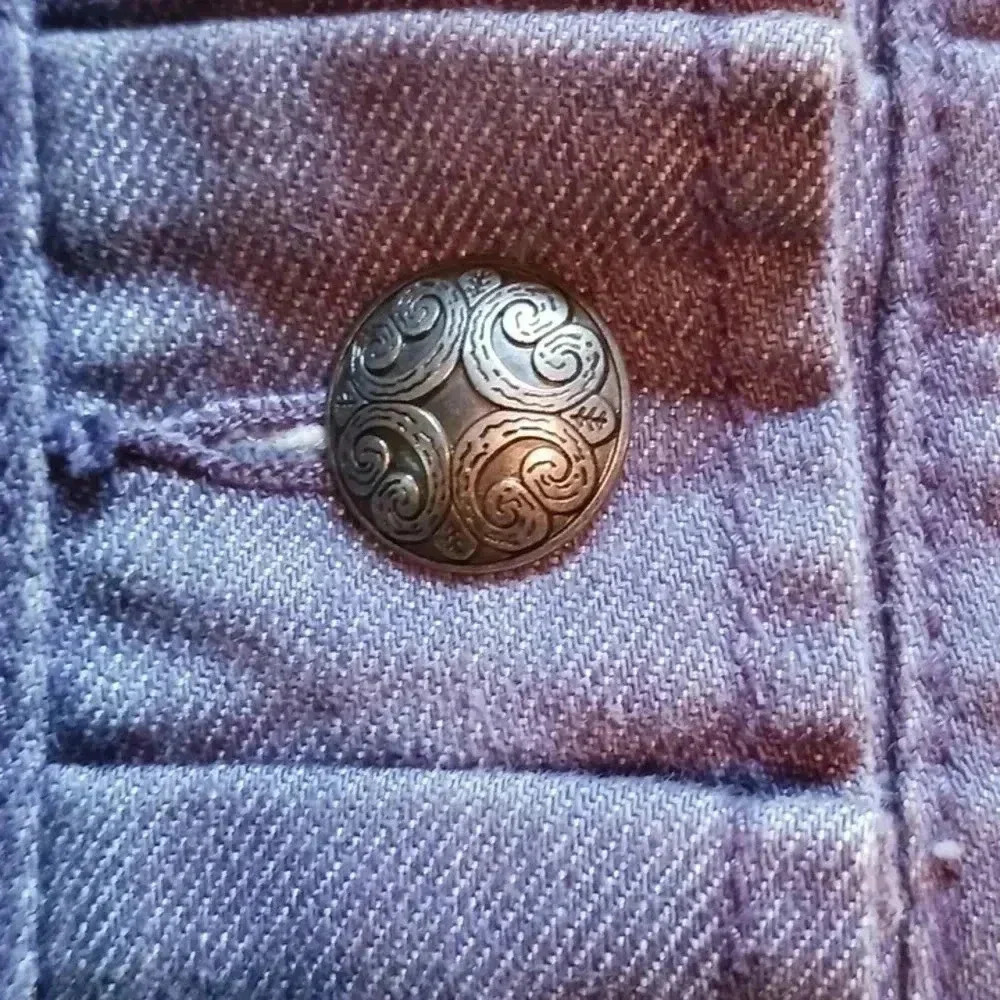 Chico's denim jacket with ruffle trim and silver buttons - Picture 8 of 9